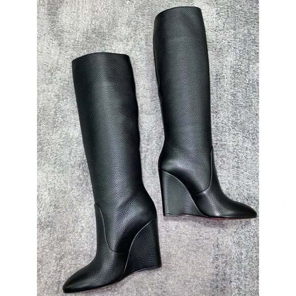 Christian Louboutin Civiliza 100 Black Calf Leather Knee High Wedge Heel Boot 37 - Picture 8 of 12